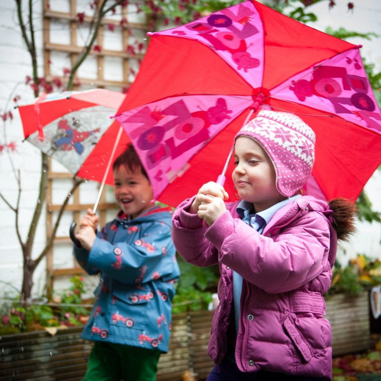 children holding umbrellas